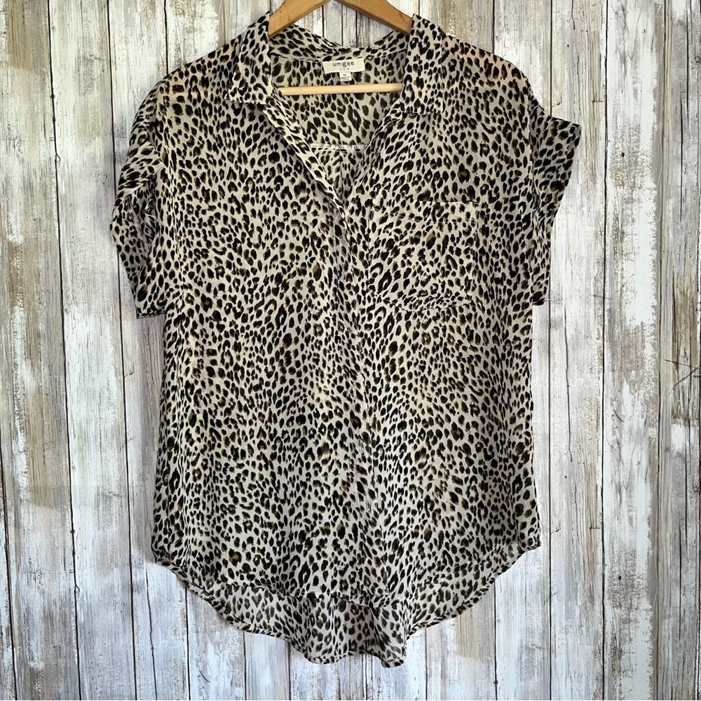 Umgee Sheer Leopard High Low Button Down